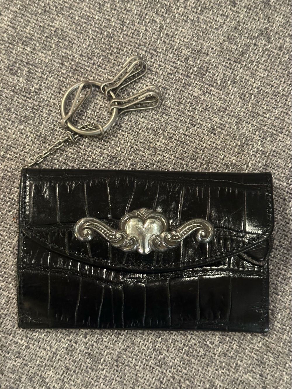 Vintage Brighton Black Croc Embossed Leather Key Wallet ID Holder Coin Purse GUC
